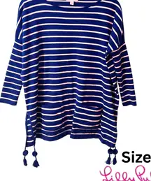 Lilly Pulitzer Elba Navy and Pink Striped Tunic Sweater