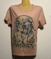 Zoe + Liv Peach Skeleton Graphic Floral Tee Keep Going Size L Boho Sunflower Top