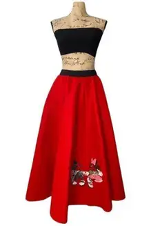1960s Minnie & Mickey Mouse Red Felt Rockabilly Poodle Skirt with Elastic Waist