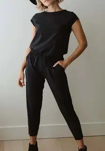 Albion Black Cap Sleeve & Elastic Waist Jumpsuit