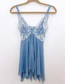 Y2K Womens Fairy Top Size S Pastel Blue Babydoll Lace Lingerie Coquette Romantic