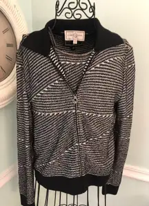 St. John SPORT KNIT Zip Front Sequins Cardigan & TANK TWin SET S P Marie Gray