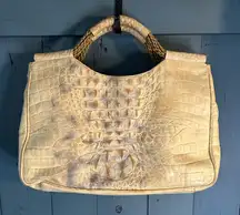 Plinio Visona Cream Genuine Leather Handbag Purse Alligator Made Italy