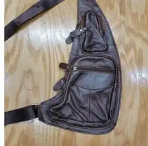 Faux Leather Sling Bag Backpack for Men Women Crossbody Shoulder Chest