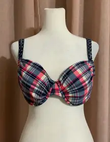 y2k plaid polka dot tie back underwire bikini top - Size D (32DD/34D/36C)