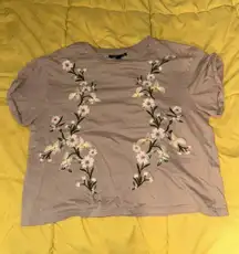 Gray Crop Tee With Floral Embroiderie