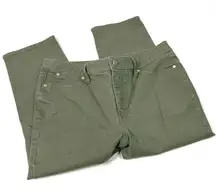 Talbots Outlet | Olive Green Capri Pants Straight Leg Crop Denim Womens 12P