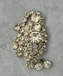 Vintage Estate Silver Metal Clear Rhinestones Brooch Pin Elegant Evening Out