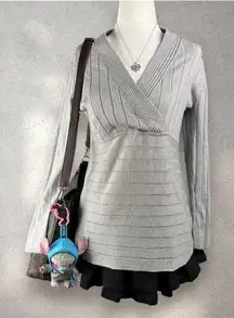 Style & Co Silver Metallic Sweater Women’s Petite M V-Neck Y2K Ribbed Knit NWT