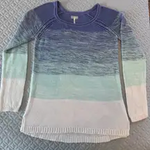 Women's  Blue Aqua White Ombré Sweater Size L 100% cotton