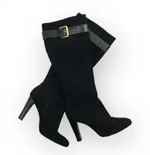 Michael Kors ♔ Embossed Buckled Heeled Tall Boots ♔ Black Suede 6M ♔ Chic Sleek