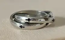 Vintage Crosses Silver Ring Triple Fidget Bands Christian Religious Jesus Minimal Jewelry