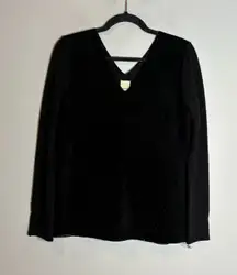 Ecru black genuine leather lasercut mixed media blouse