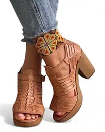 Mexican high heel huaraches leather sandals boho woven platform heel hippie