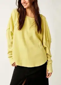 NWT Free People We the Free Microphone Drop Thermal Top - lemon grass - L