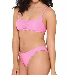 Ninety Nine Shirred Bralette Hi Leg V Waist Cheeky Bikini Swim Set Pink Shine M