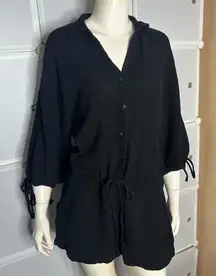 On The Road Black Gauze Button Front Romper Jumpsuit Size Small