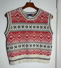 Cambridge dry goods sleeveless red white and cream snowflake sweater vest M