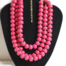 Premier Designs Lipstick Big Chunky Hot Pink Layers Brass Tone 19"-23" Necklace