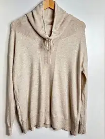 Akini Sweater Womens Wool Blend Drawstring Cowl Neck Pullover Cream Color