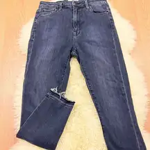 Parker Smith Faded Black High Rise Stretch Skinny Jeans Raw Hem 28