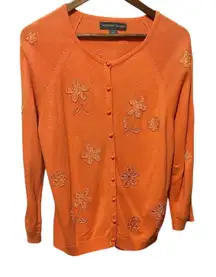 Y2K VTG Josephine Chaus Women‎ Beaded Flower Cardigan L Peach Cottagecore Boho