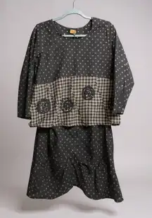 Tulip Women's Polka Dot Gingham Patchwork Boho Style Top & Skirt Set XS