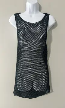 Zara Knit Black Fishnet Mesh Mini Dress Cover-Up Tunic Top Size M