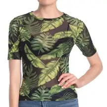 Palm Leaf Print Mesh T-Shirt