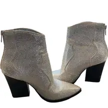 Soda silver rhinestone high heel Glam cowgirl half boots disco cowgirl western