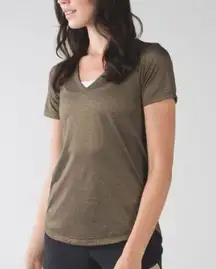 Lululemon Heathered Black/Gold What The Sport Tee V Neck Athletic Shirt