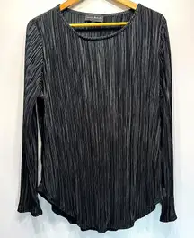 Inner Beauty Shiny Black Micro Pleated Textured Long Sleeve Blouse Whimsigoth