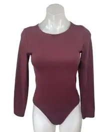 Aritzia Babaton Red Maroon Long Sleeve Crew Neck T Shirt Bodysuit Top Size L