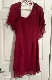 SLNY SL Fashions Georgette Cranberry Red Cocktail Capelet Tiered Dress Size 14