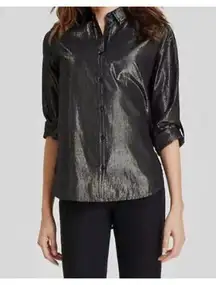 Gloria Vanderbilt | Women's Amanda Shirt Button Down Black Metallic Large LWT