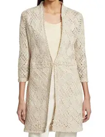 New NIC ZOE Hummingbird Knit Jacket Cardigan Open Front Gold Ivory Womens XS