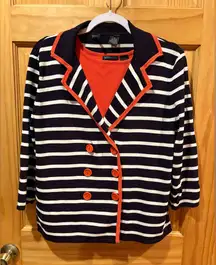 Yarns & Stitches Navy and Orange Striped Women's Cardigan& sleeveless top set