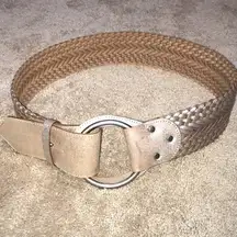 Armani Exchange  Women’s Silver Metallic Tan Leather Woven Braided Chunky Belt