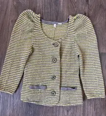 Anthropologie Moth Yellow and Silver Stardust Sparkles Knit Sweater