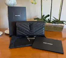 Saint Laurent Cassandre Matelassé Large Flap Wallet in Grain De Poudre Leather