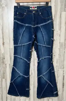 Rave 4 Real Vintage Y2K Frayed Patchwork Flare Jeans Hippie Boho‎ Womens Sz 9/30
