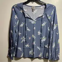 Como Vintage Blue-Gray Blouse with Tie Front and Relaxed Fit (993)