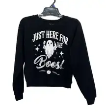 NWT Just Here For the Boos Black Cropped Halloween Ghost Crewneck Size XS