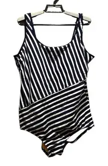 Lands End Women’s Striped Swimsuit Navy White Size 18