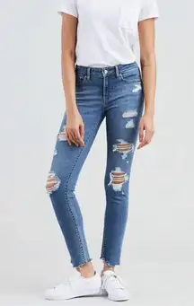 Levi's 711 Skinny Distressed Ankle Jeans Size 28 Light Blue Holes Frayed