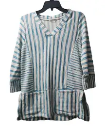 Soft Surroundings Tunic Top‎ Striped 3/4 Sleeve V-Neck Casual Comfy