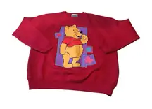Vtg Pooh Disney Winnie the Pooh Women's L Red Graphic Print Crewneck Sweatshirt