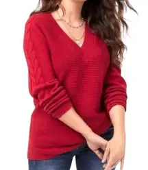 Standout Pullover Sweater Size Medium V Neck Cable Knit Women Red