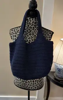 The Sak Navy Blue Crochet Hobo Shoulder Bag Handmade Indonesia Boho