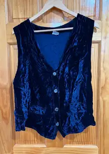 CP Shades Crushed Velvet Button Front Vest Blue Lined Boho Holiday Vintage